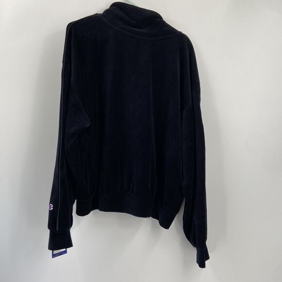 NWT Champion Small C Satin Black Velour Quarter Zip Sweatshirt - Picture 5 of 5